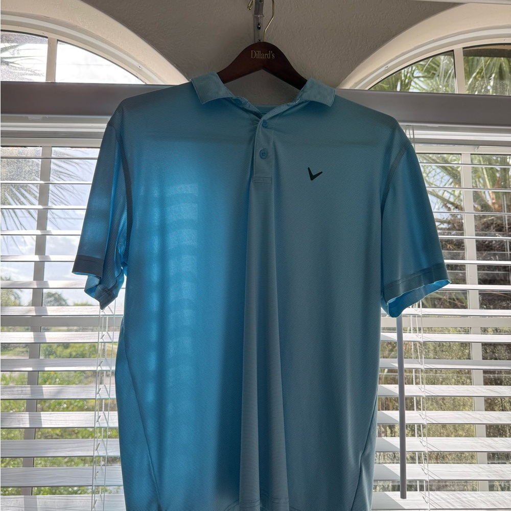 Callaway Men’s Light Blue Striped Performance Golf Polo Short Sleeve Shirt